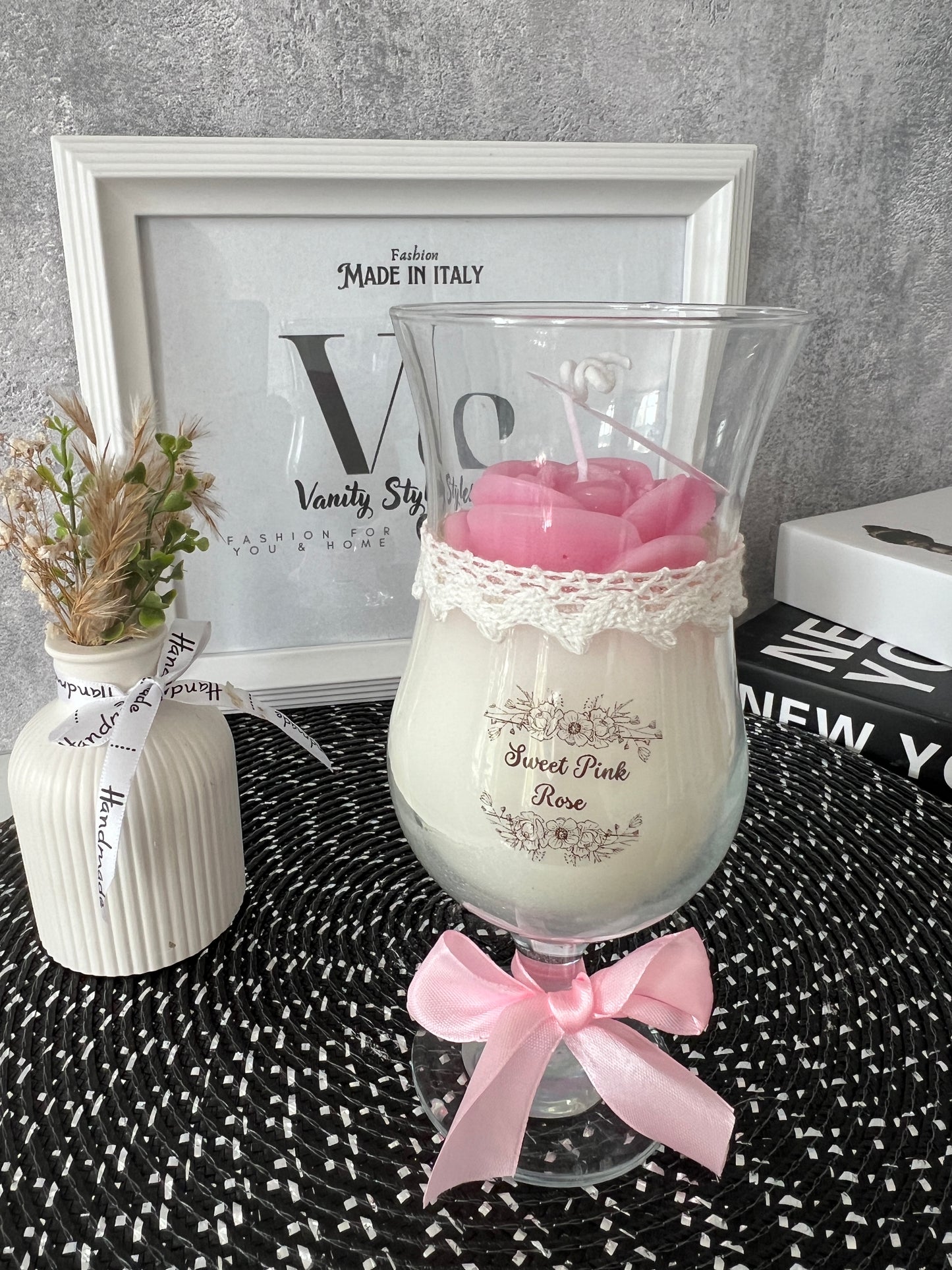 Kerzenglas groß mit Rose