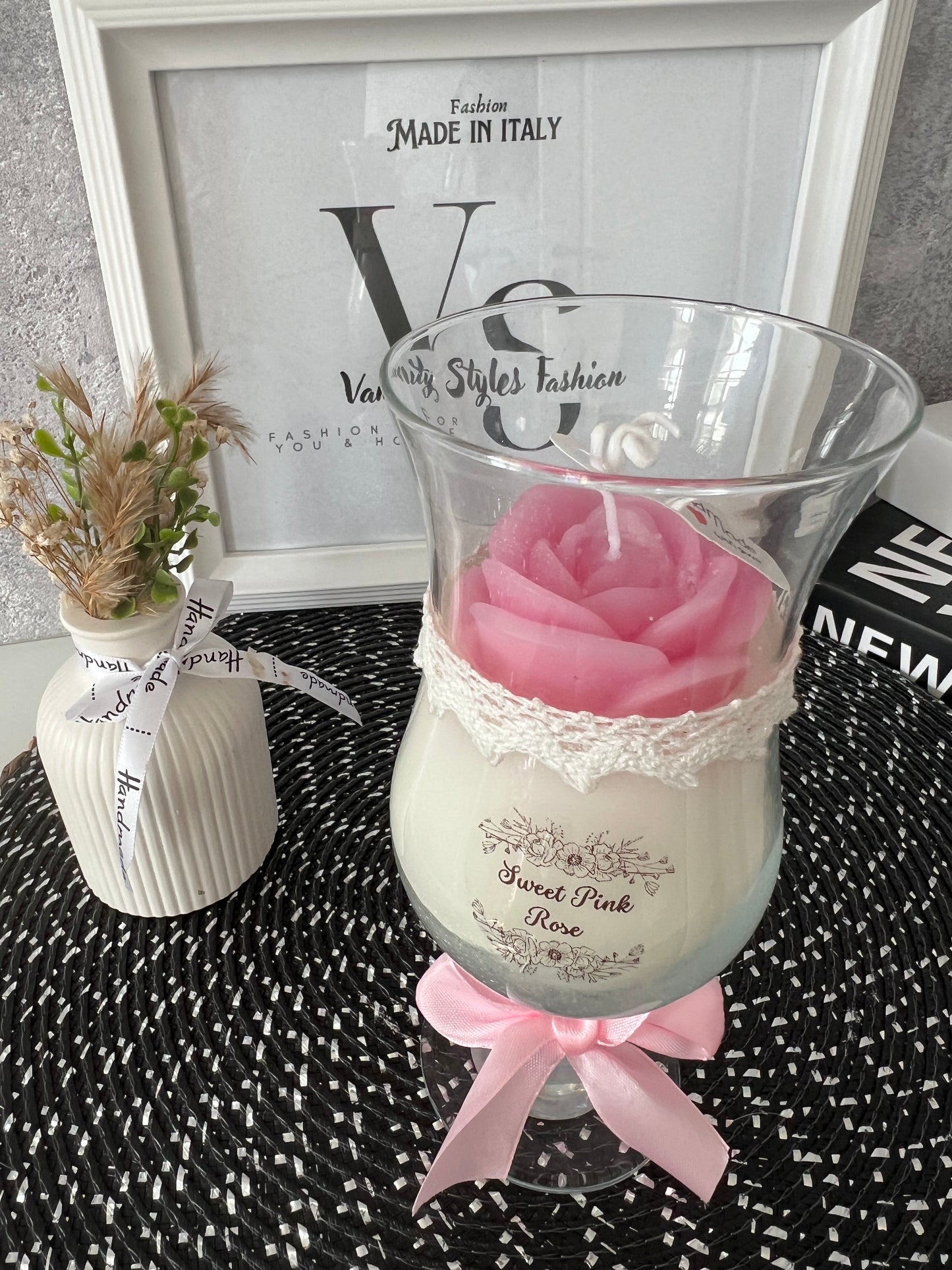 Kerzenglas groß mit Rose