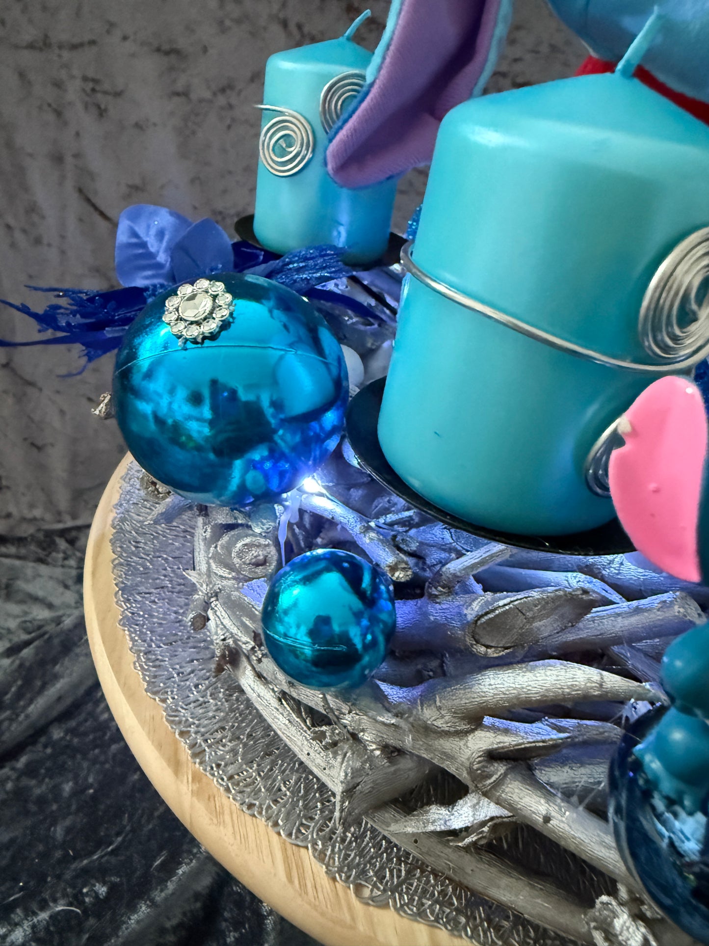 Adventskranz Holzkranz blau silber