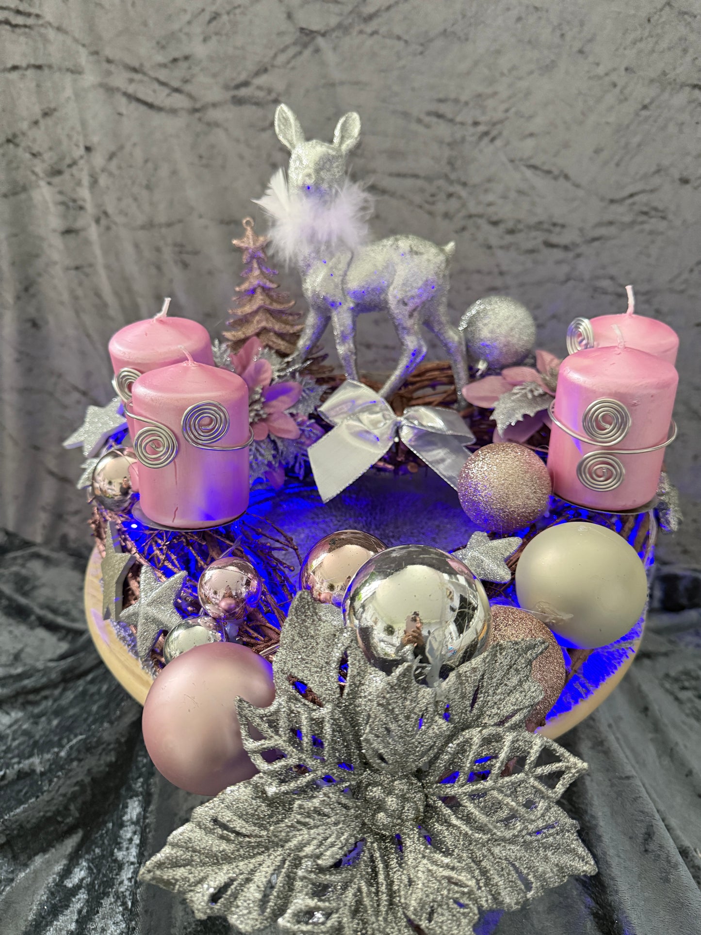 Adventskranz Holzkranz rosa silber