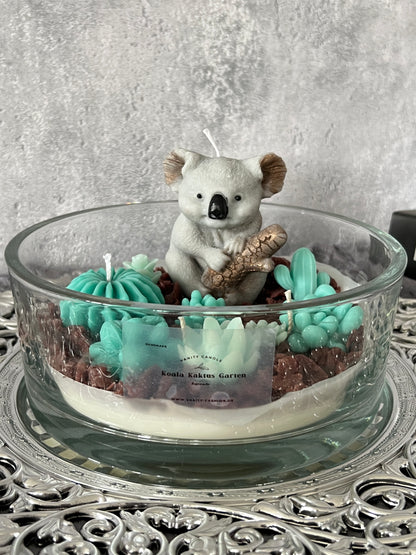 Große Glasschalen Kerze Kaktus Koala Garden