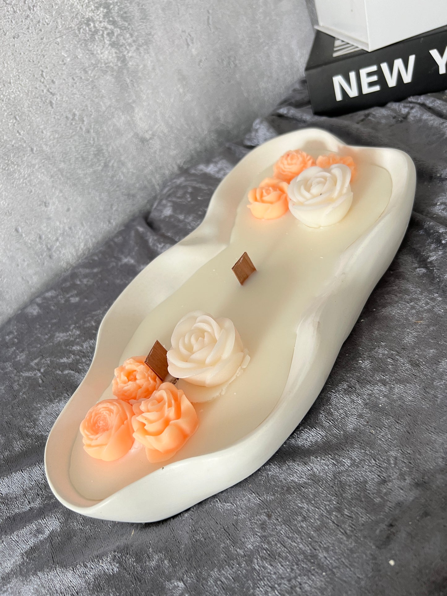 Keramik Kerzenschale groß gewellt