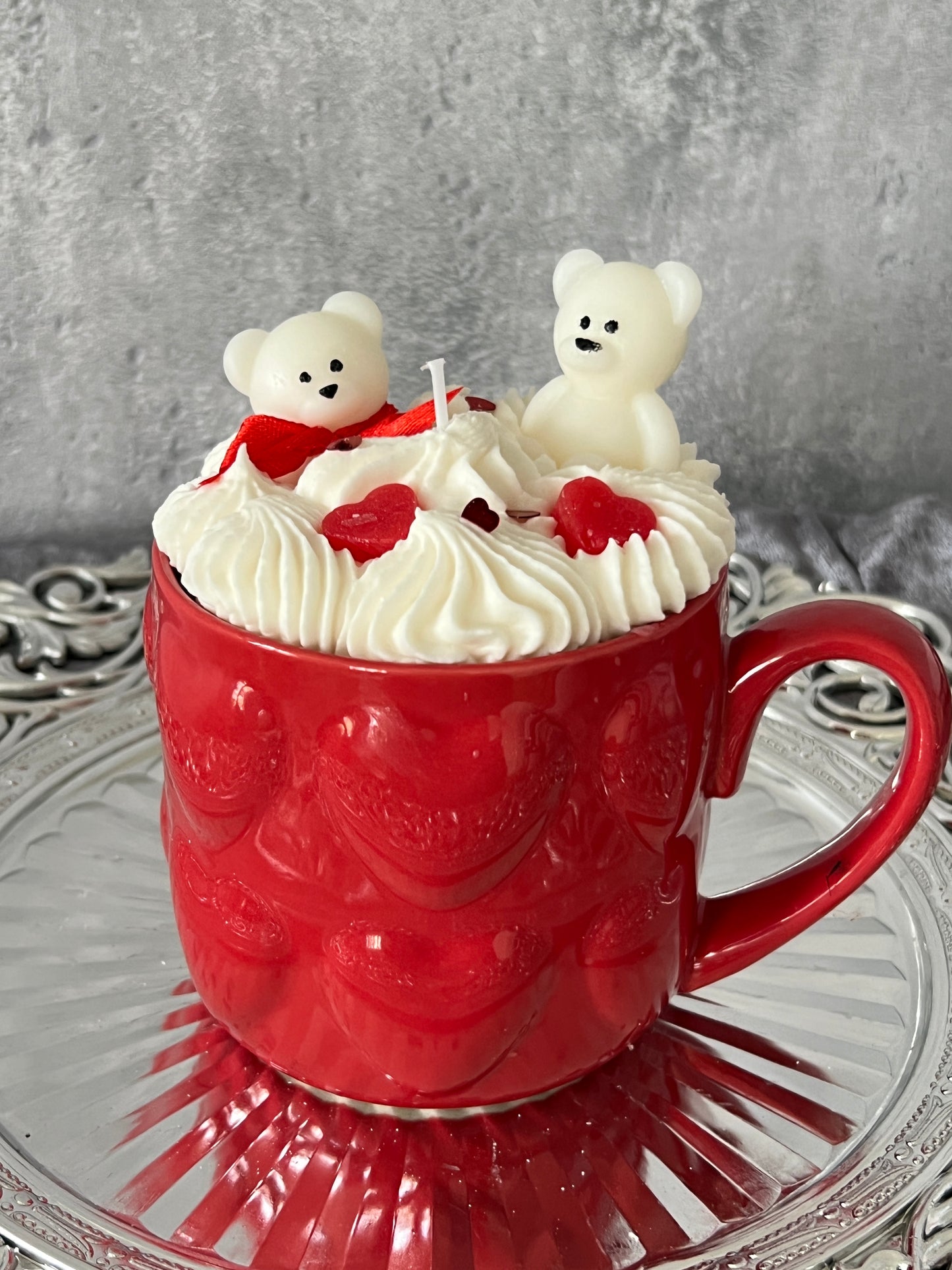 Teddy Heart Kerze in Tasse