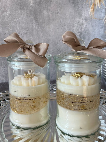 White Cristal Golden Flower Candle