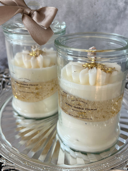 White Cristal Golden Flower Candle