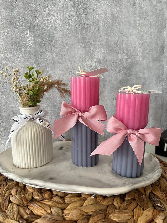 Streifen Säulenkerzen Set