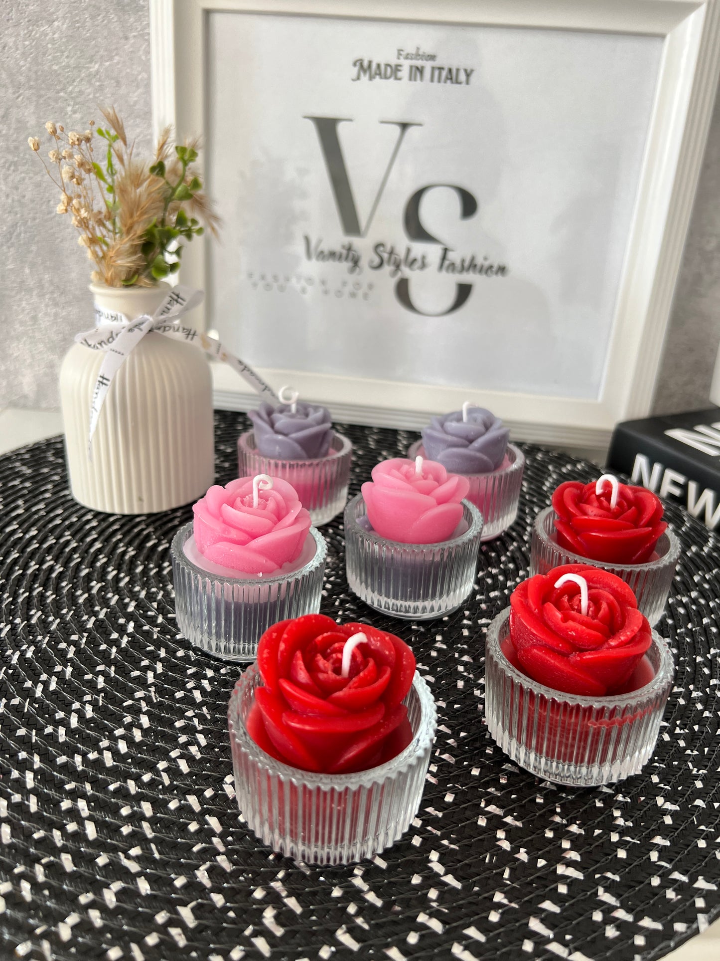 Teelichtglas mit Rose