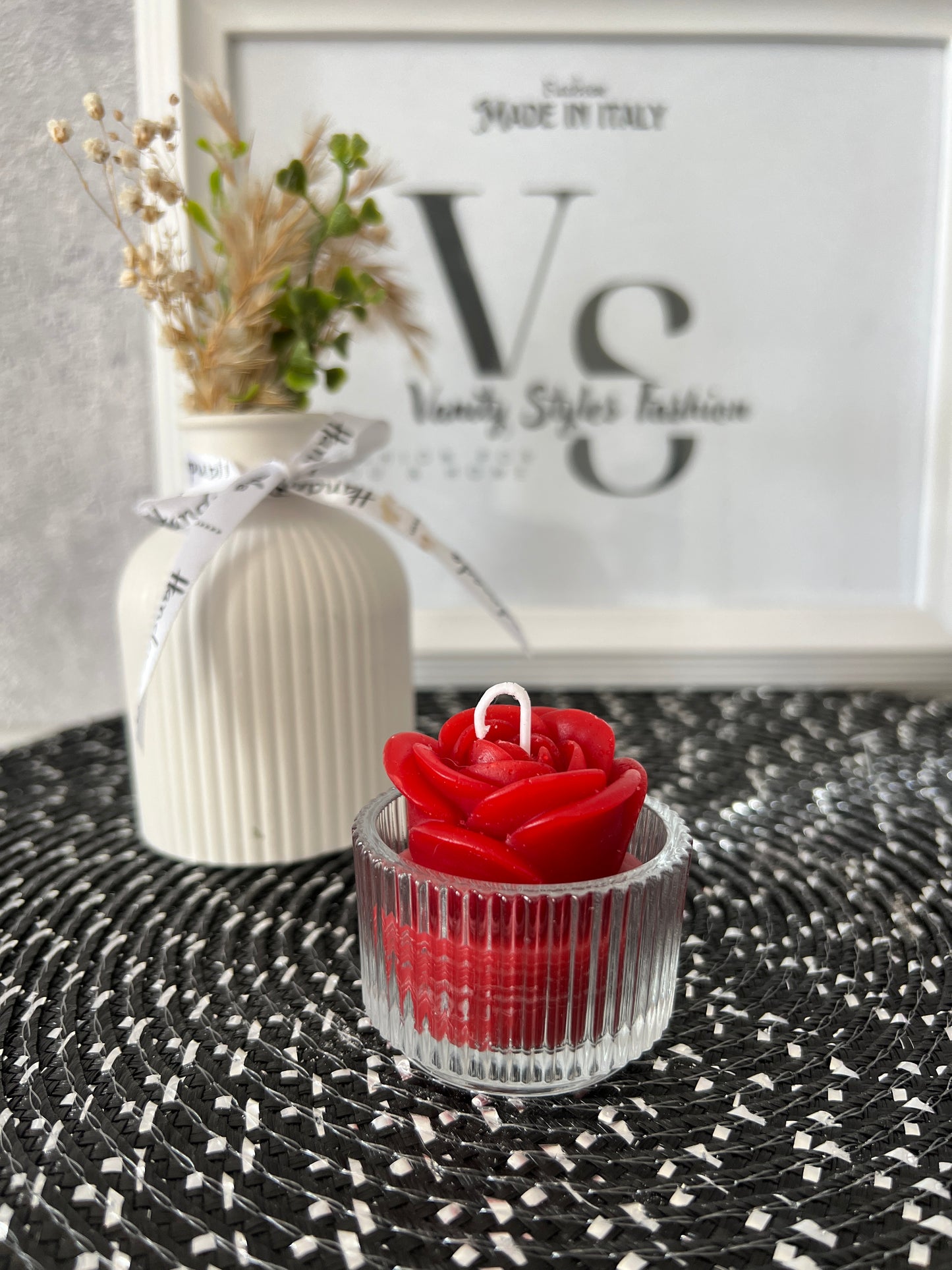 Teelichtglas mit Rose