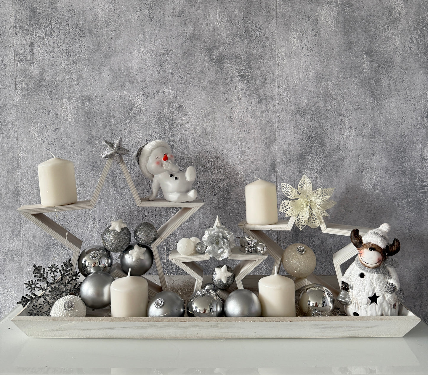 Adventskranz Stern Schneemann