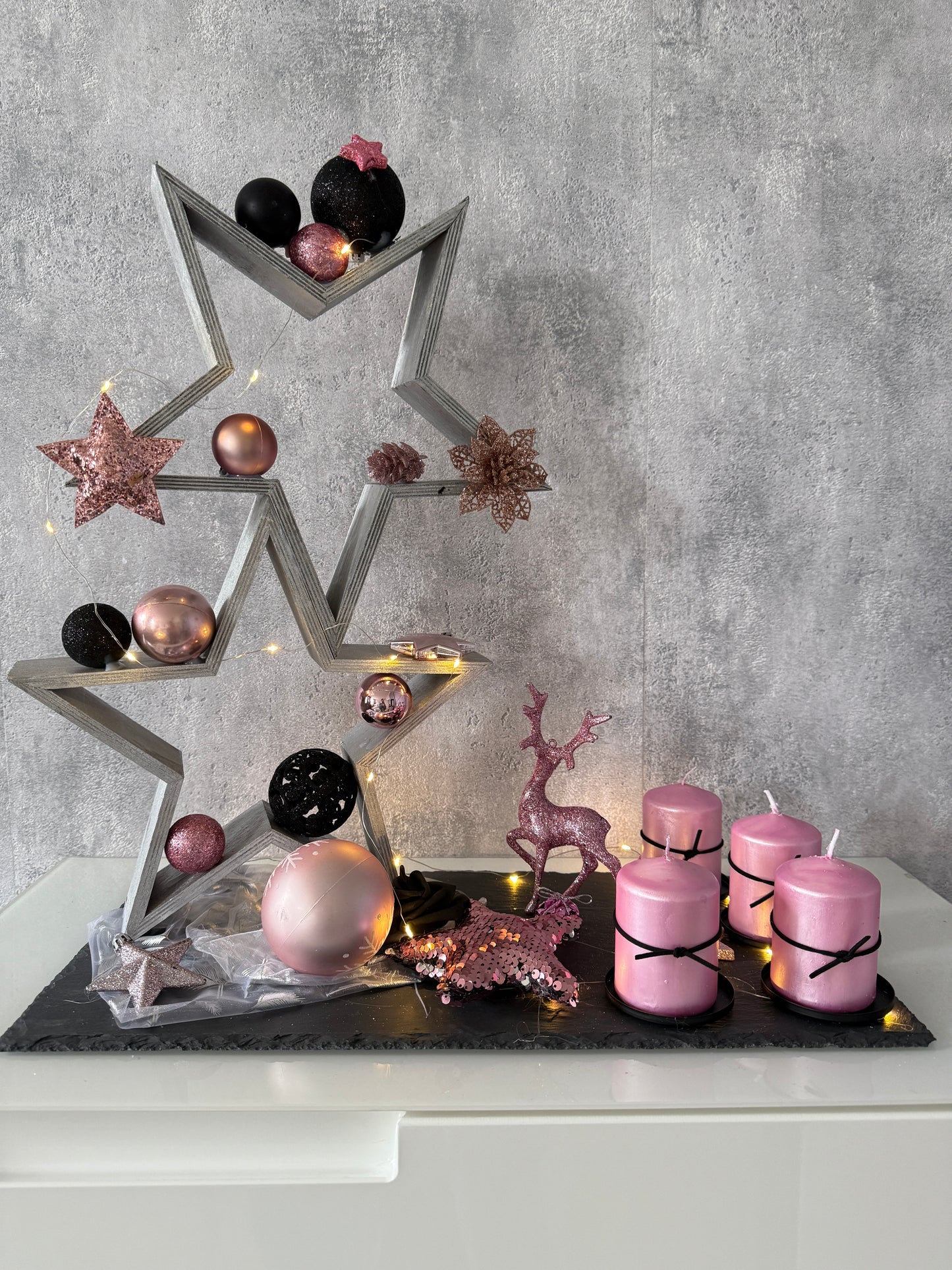 Adventskranz Star rosa
