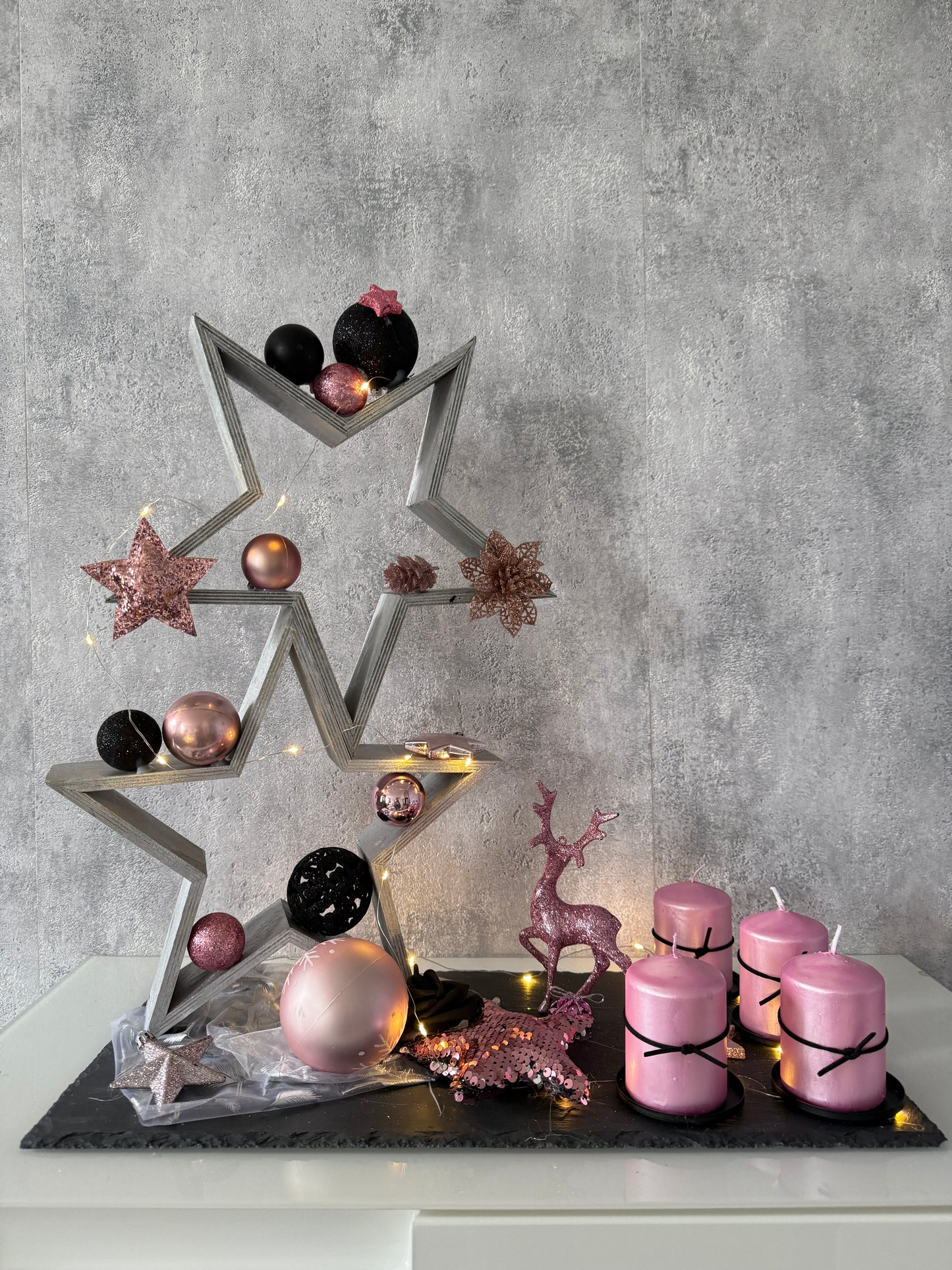 Adventskranz Star rosa