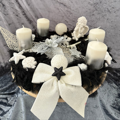 Adventskranz Federkranz schwarz weiß