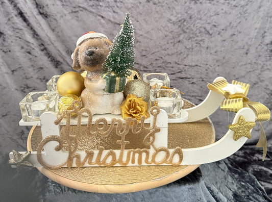 Adventskranz Schlitten weiß gold