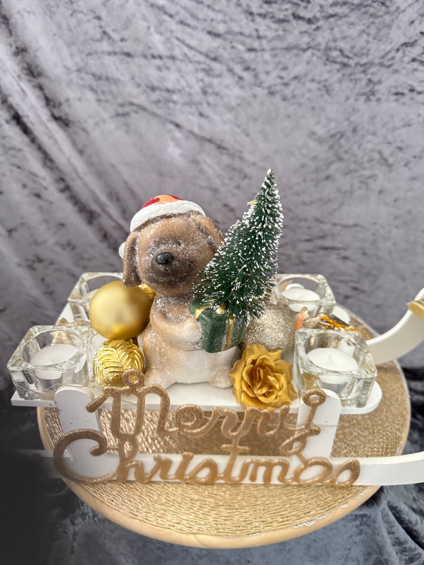 Adventskranz Schlitten weiß gold