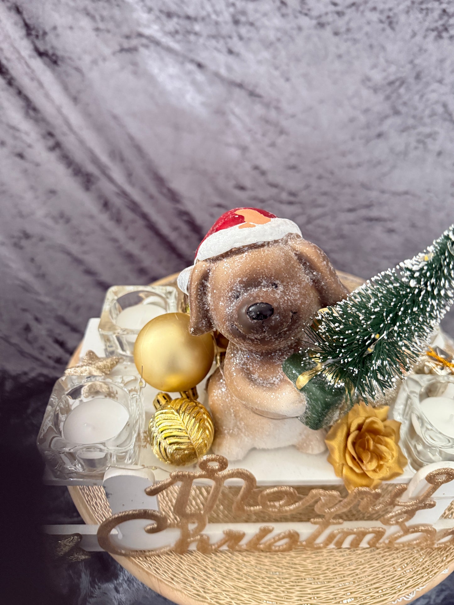 Adventskranz Schlitten weiß gold