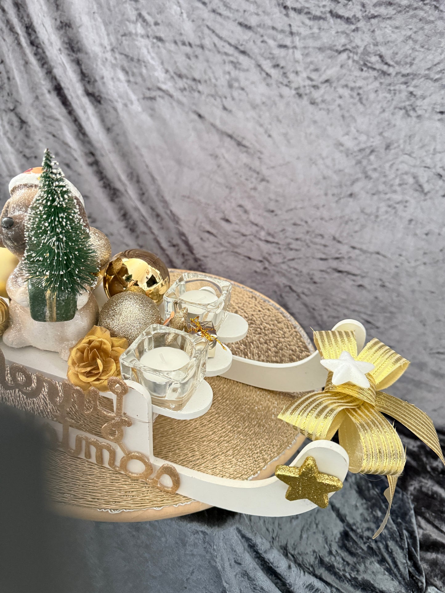 Adventskranz Schlitten weiß gold