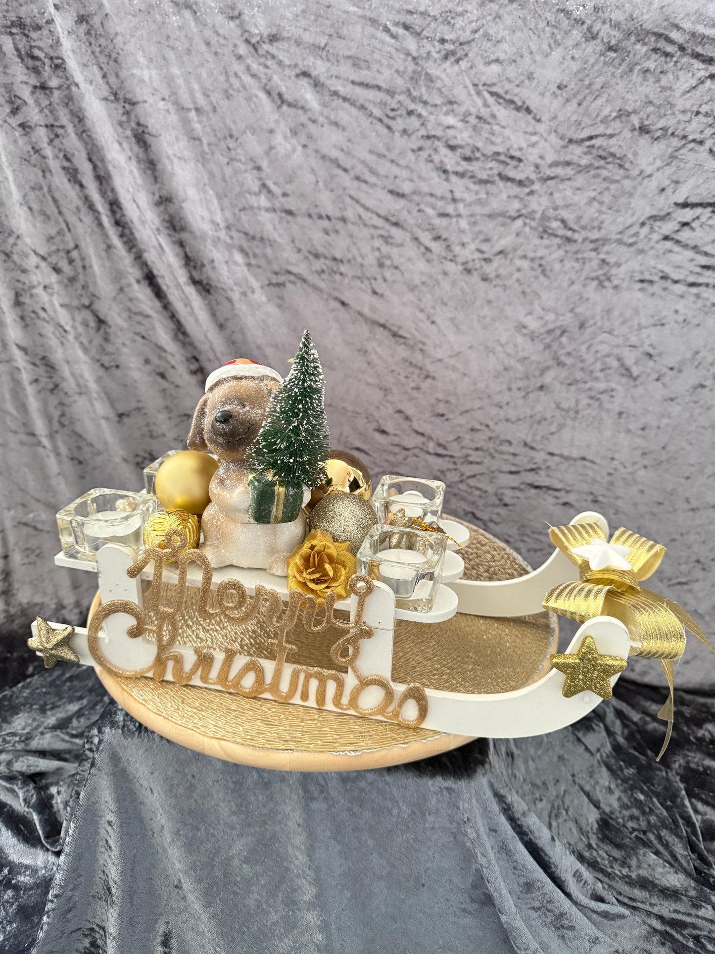 Adventskranz Schlitten weiß gold