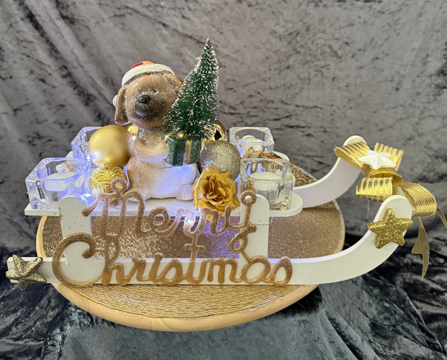 Adventskranz Schlitten weiß gold