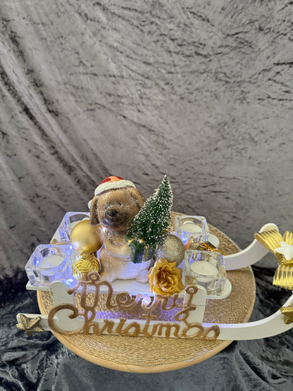 Adventskranz Schlitten weiß gold