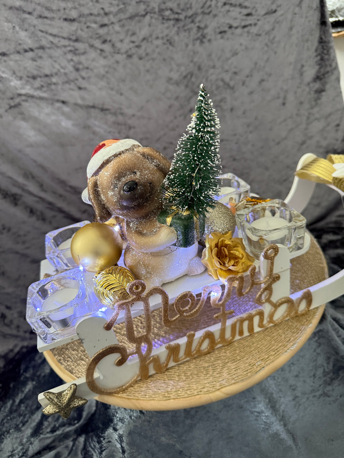 Adventskranz Schlitten weiß gold