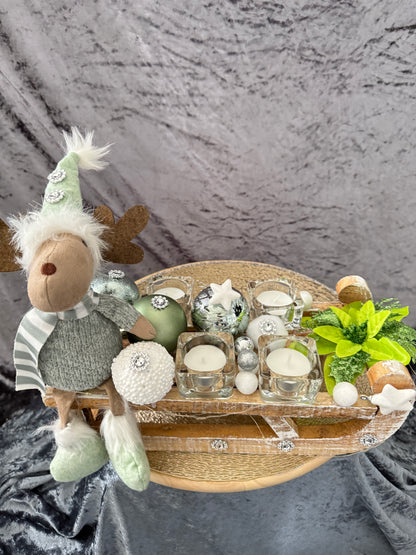 Adventskranz Schlitten gold grün weiß