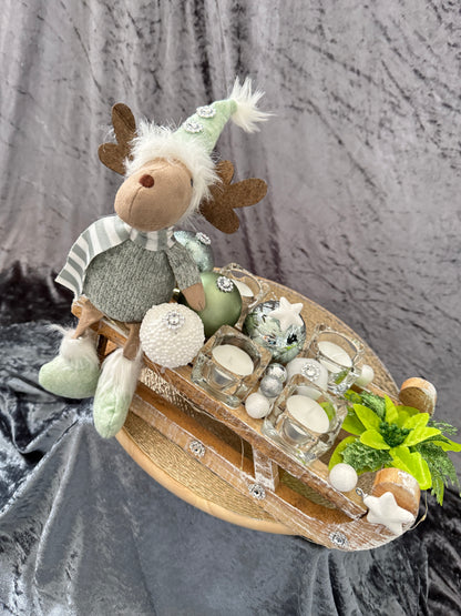 Adventskranz Schlitten gold grün weiß