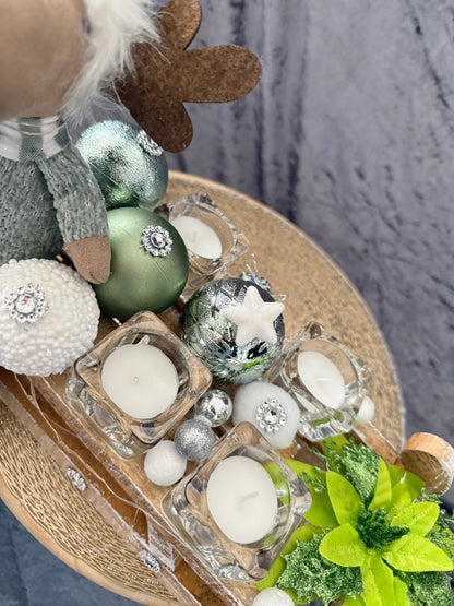 Adventskranz Schlitten gold grün weiß