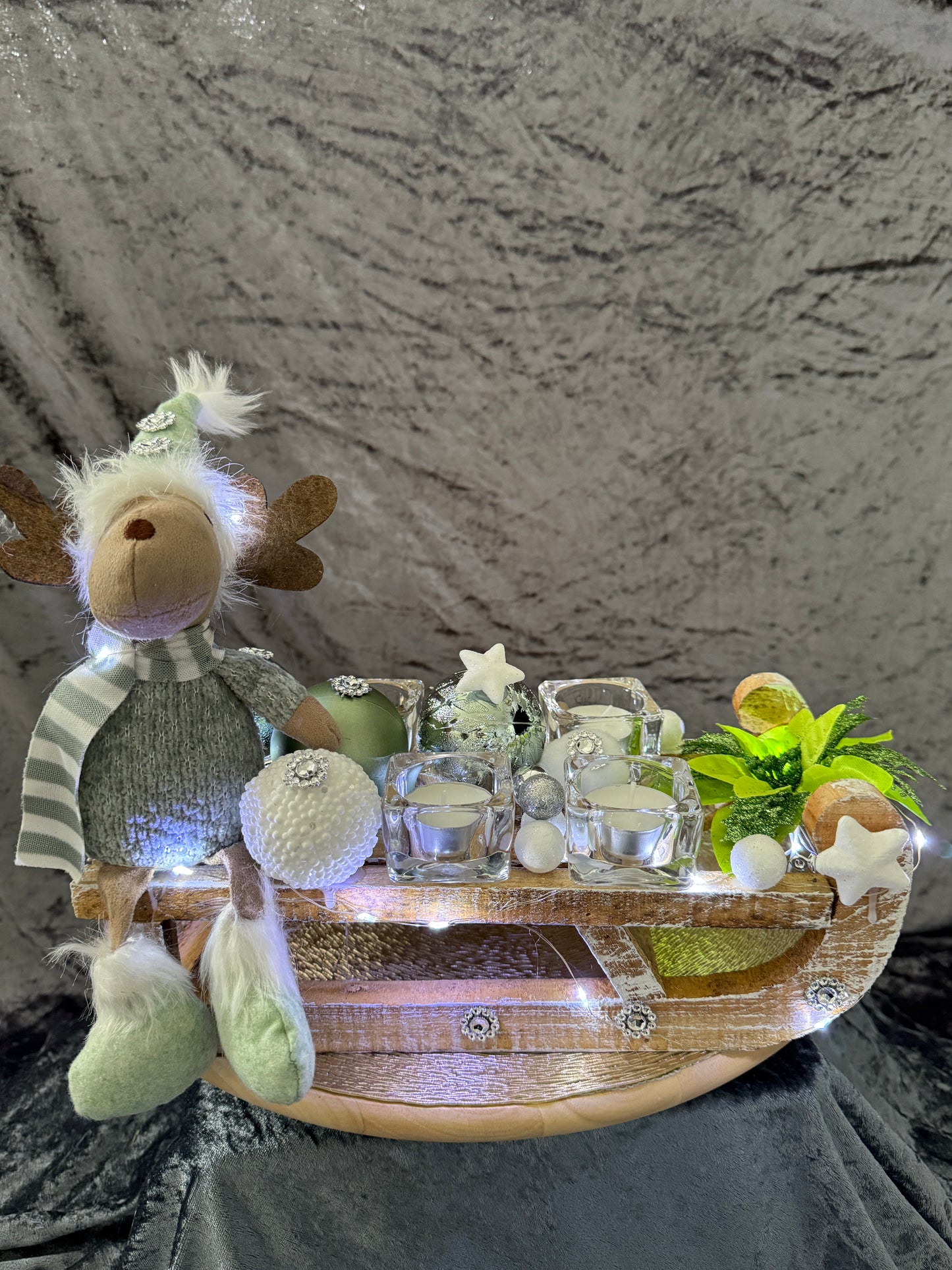 Adventskranz Schlitten gold grün weiß