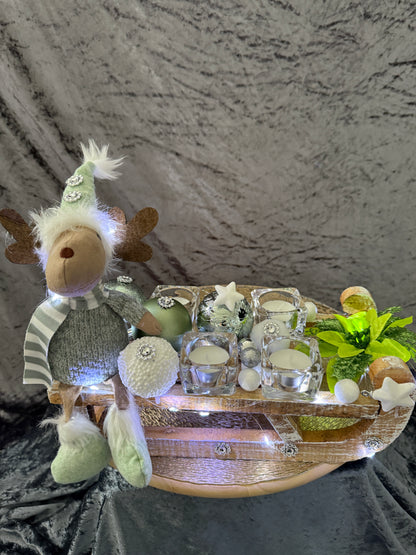 Adventskranz Schlitten gold grün weiß