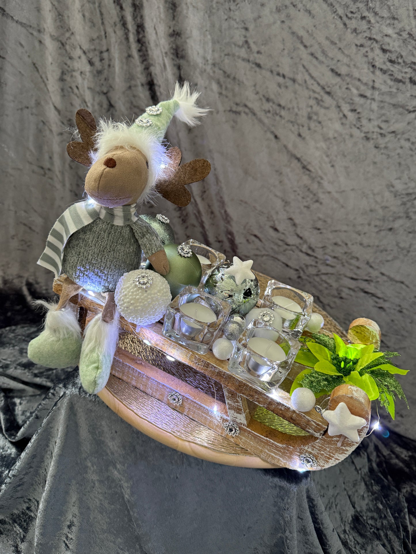 Adventskranz Schlitten gold grün weiß