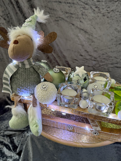 Adventskranz Schlitten gold grün weiß