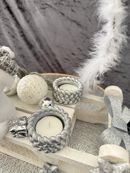 Adventskranz Schlitten weiß silber