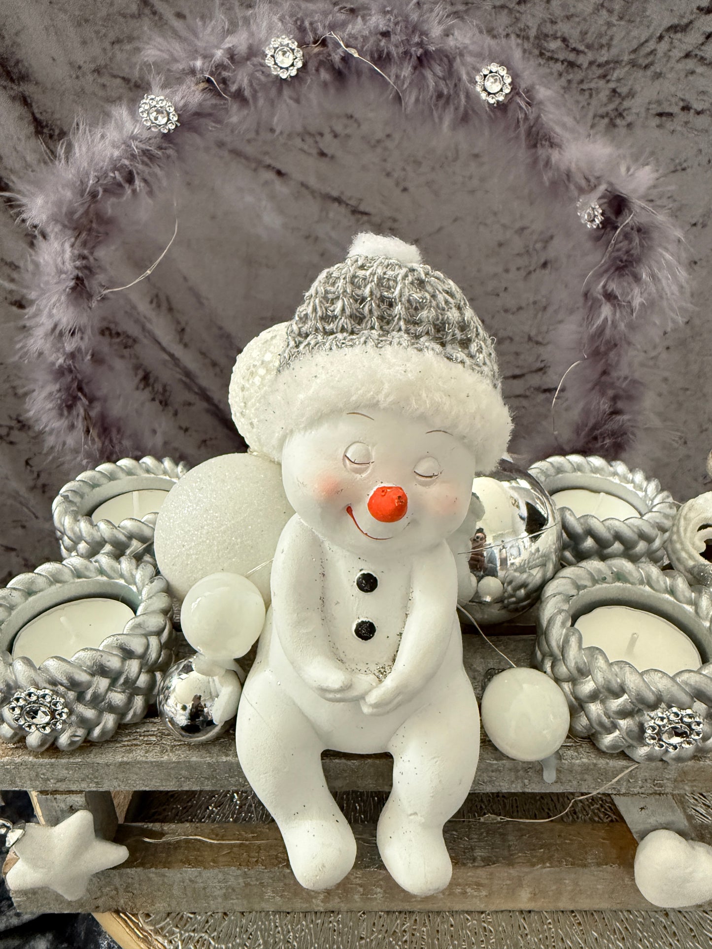 Adventskranz Schlitten silber weiß