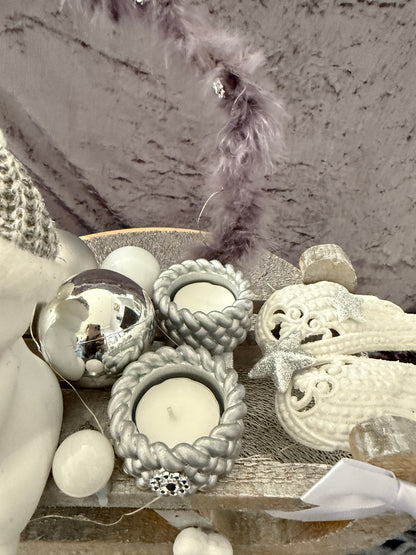 Adventskranz Schlitten silber weiß