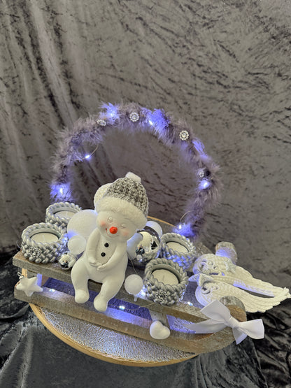 Adventskranz Schlitten silber weiß