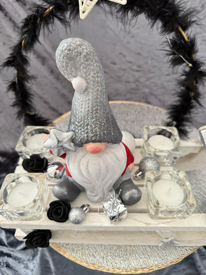 Adventskranz Schlitten weiß schwarz