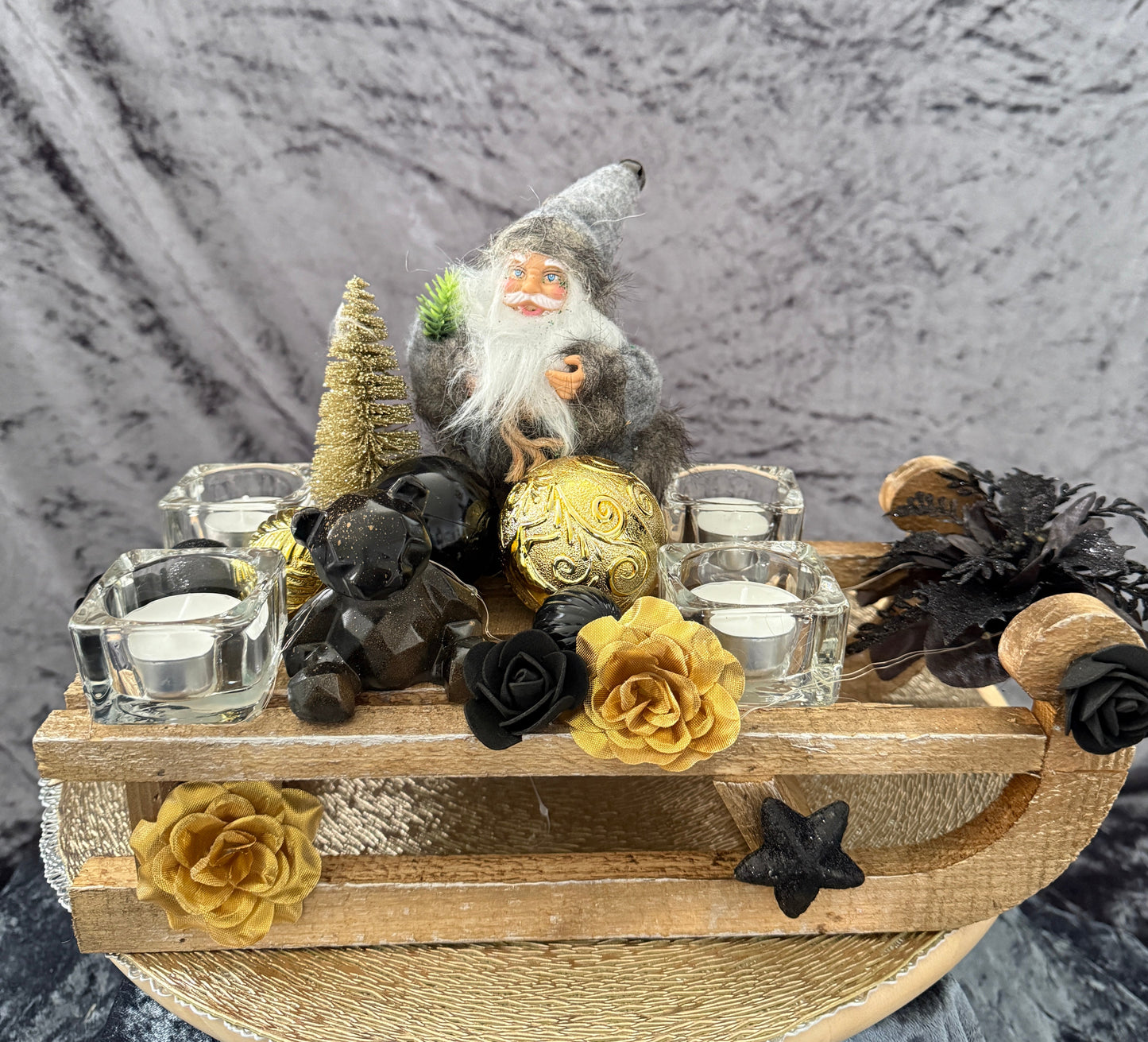 Adventskranz Schlitten gold schwarz