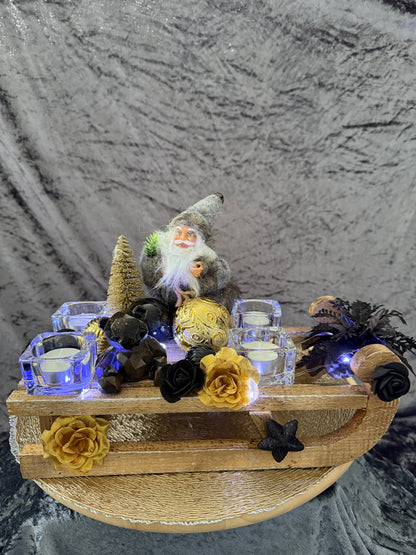 Adventskranz Schlitten gold schwarz