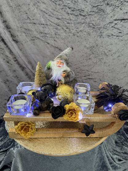 Adventskranz Schlitten gold schwarz