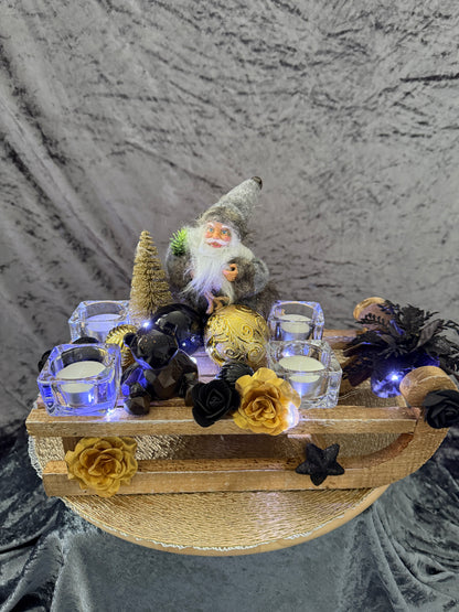 Adventskranz Schlitten gold schwarz
