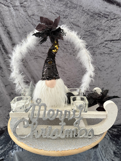 Adventskranz Schlitten schwarz weiß