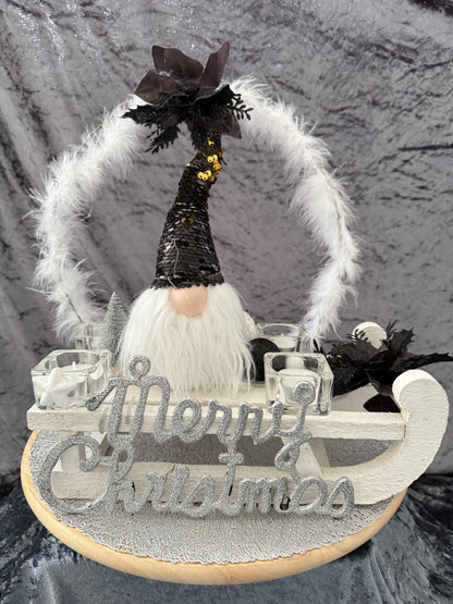 Adventskranz Schlitten schwarz weiß