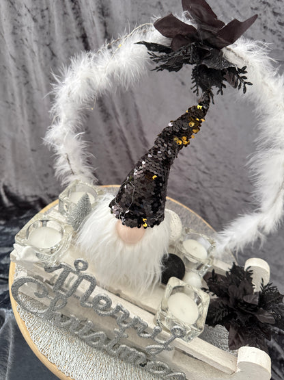 Adventskranz Schlitten schwarz weiß