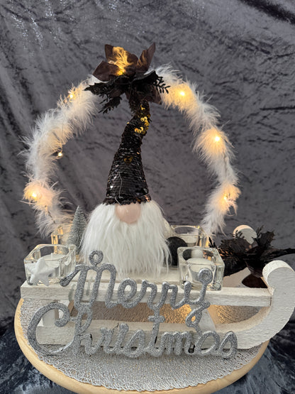 Adventskranz Schlitten schwarz weiß