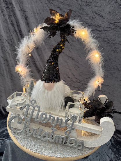 Adventskranz Schlitten schwarz weiß