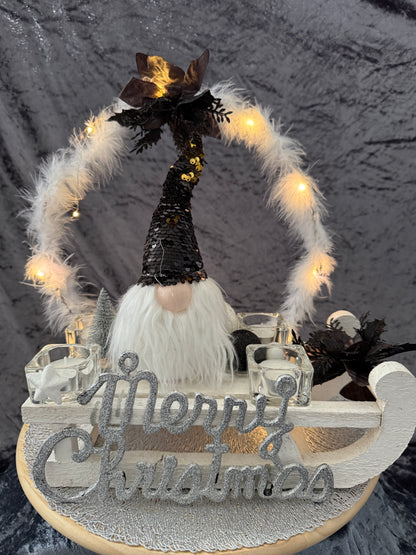 Adventskranz Schlitten schwarz weiß