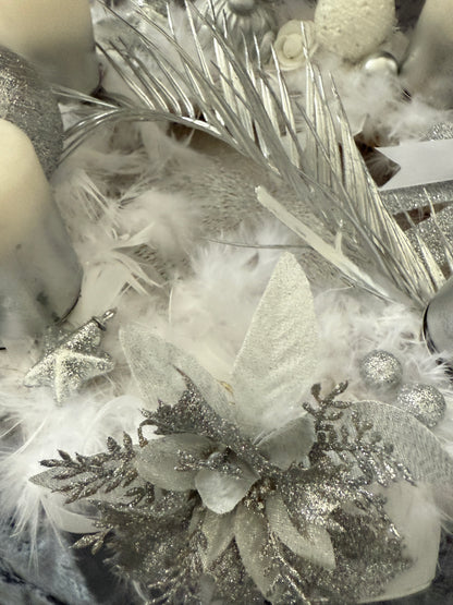 Adventskranz Federkranz weiß silber