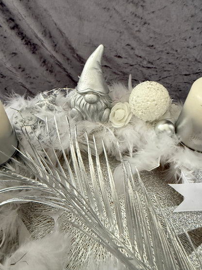 Adventskranz Federkranz weiß silber