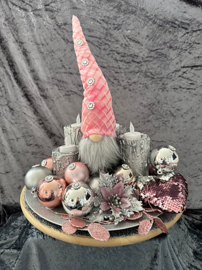 Adventskranz Wichtel rosa