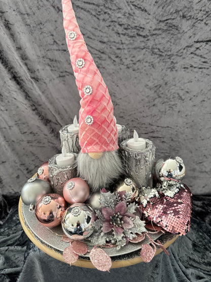 Adventskranz Wichtel rosa